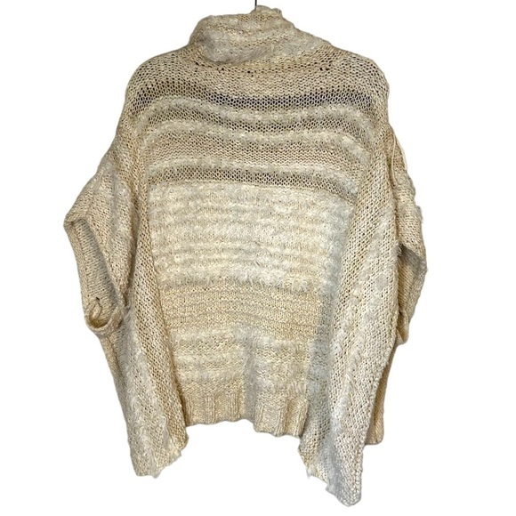 Anthropologie Ivory Marilyn Turtleneck Fringe Knit Poncho Sweater - Picture 6 of 9
